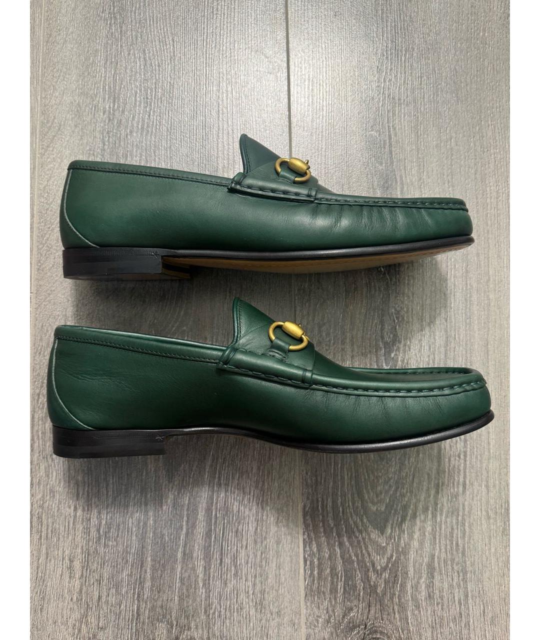 GUCCI Зеленые кожаные лоферы, фото 6