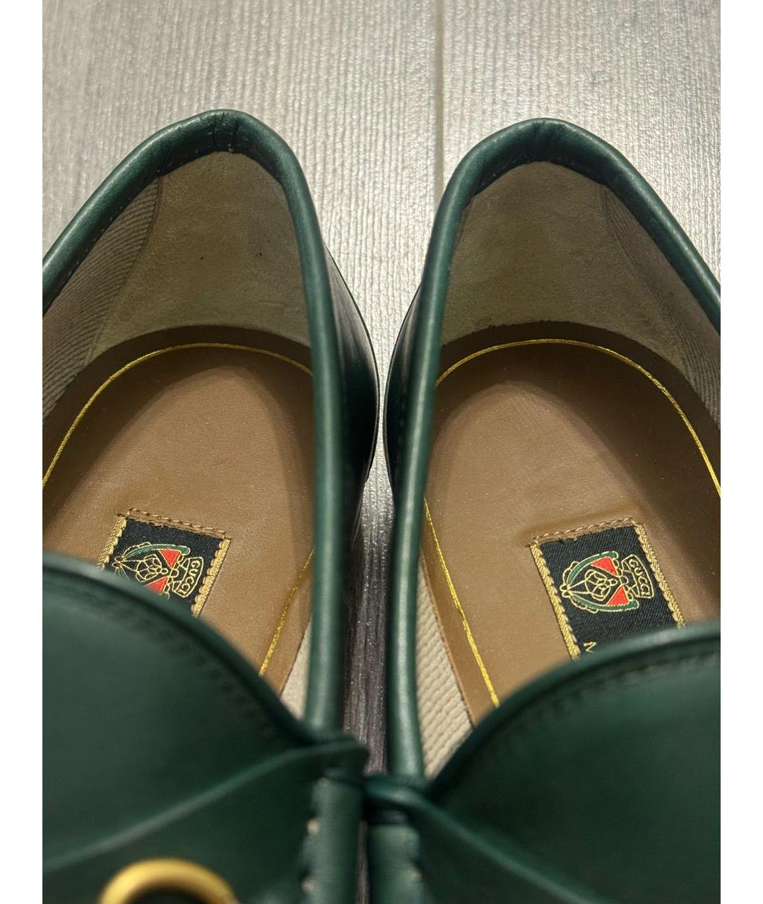 GUCCI Зеленые кожаные лоферы, фото 7
