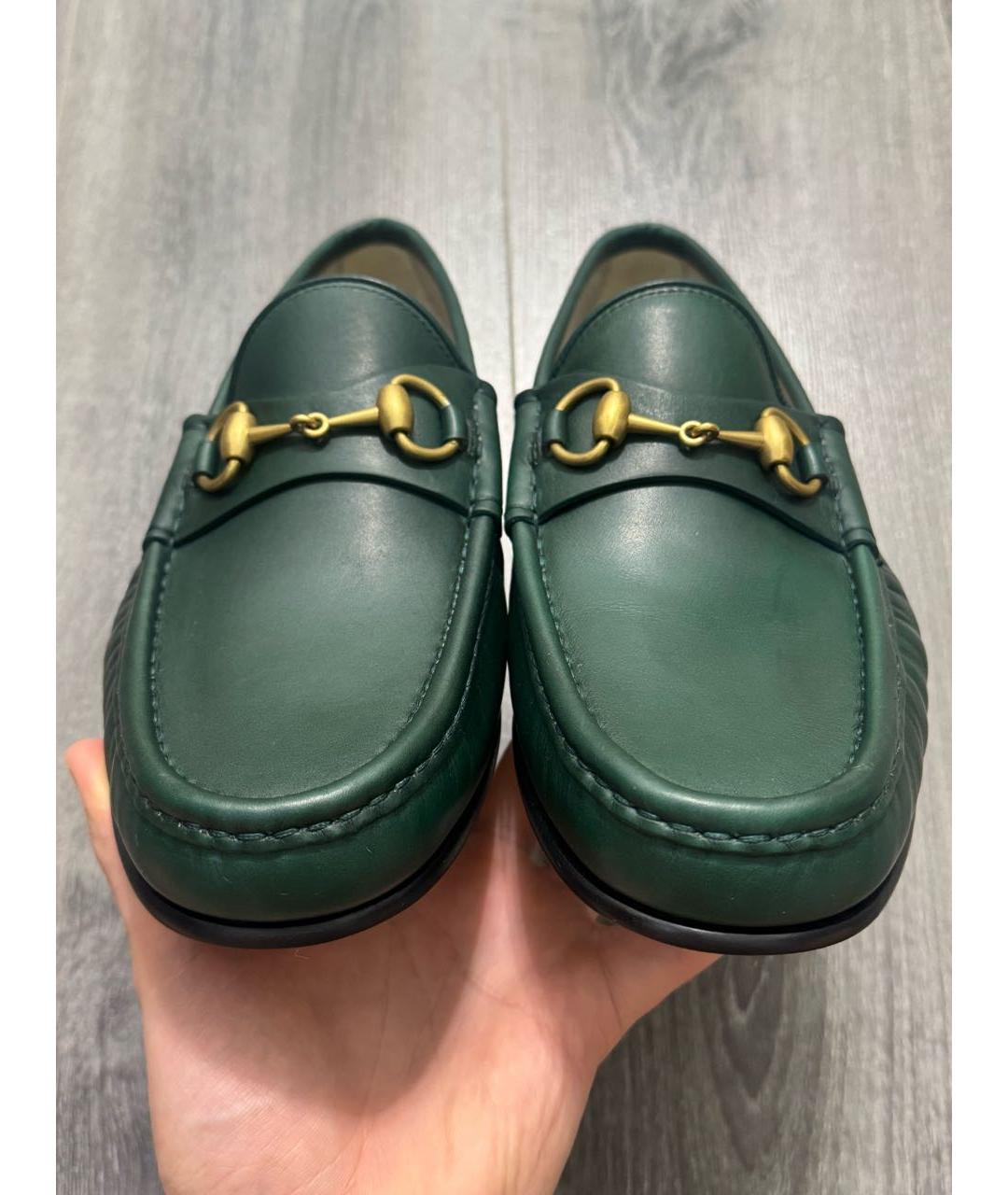 GUCCI Зеленые кожаные лоферы, фото 2