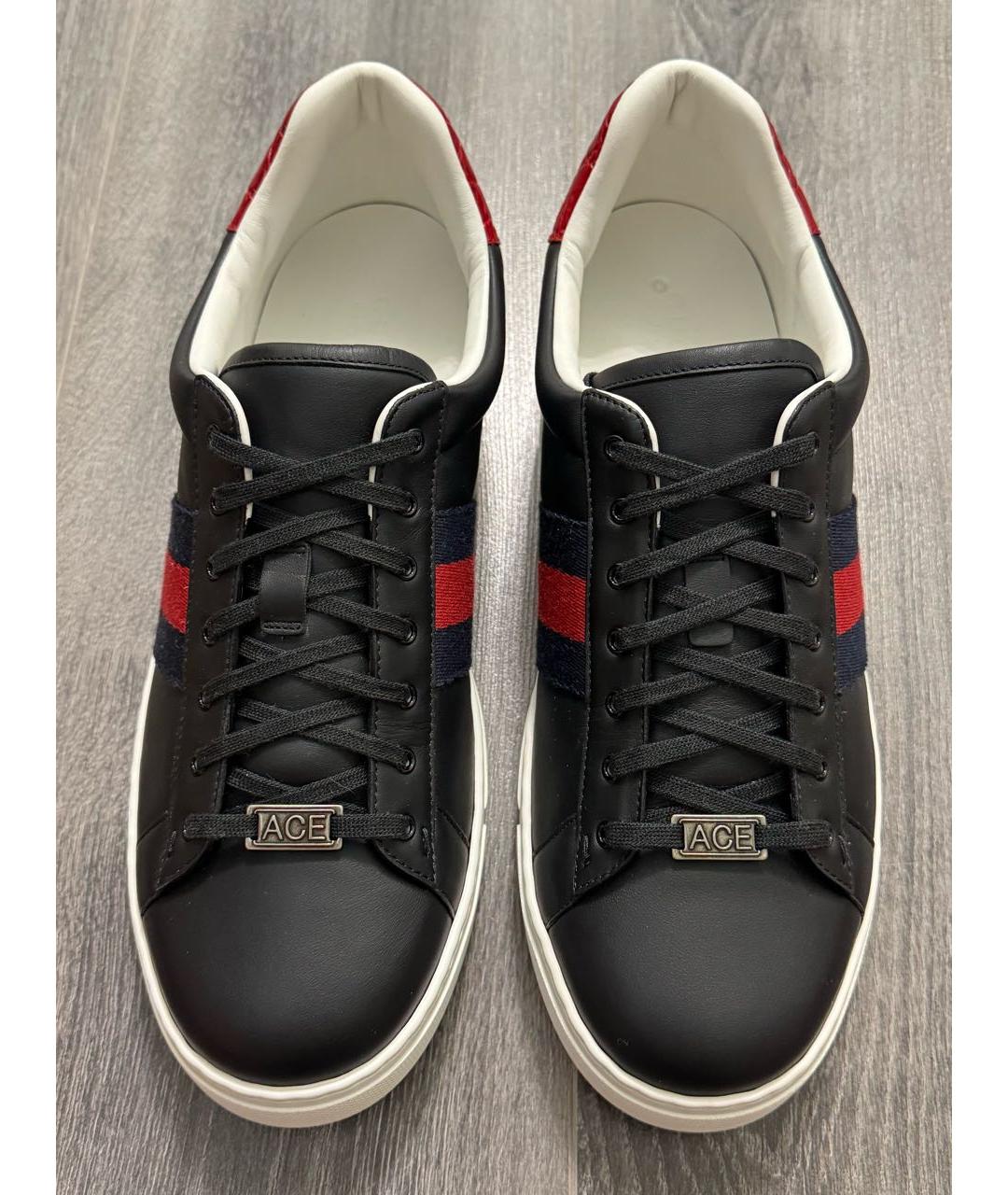 GUCCI Черные кожаные низкие кроссовки / кеды, фото 3