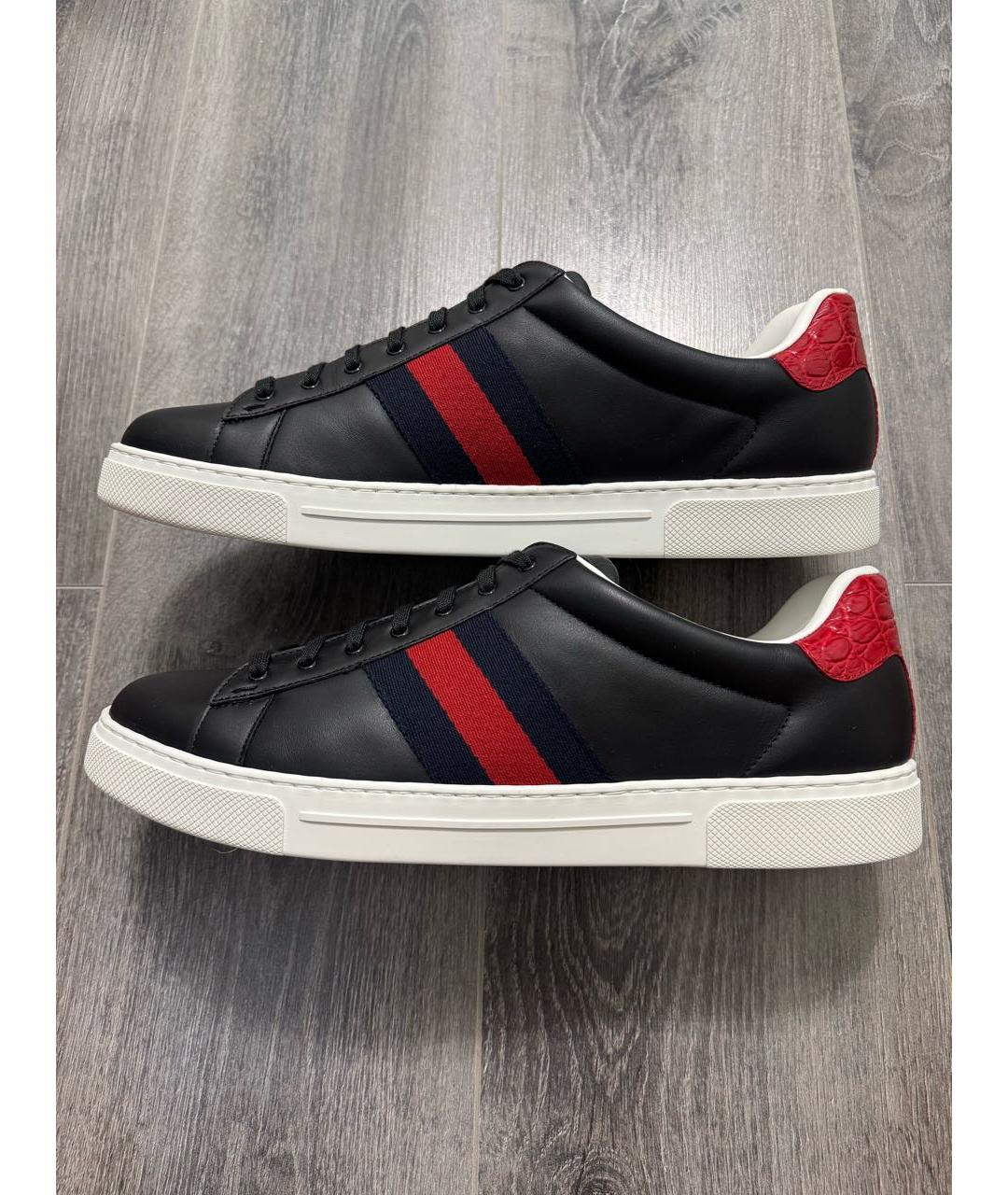 GUCCI Черные кожаные низкие кроссовки / кеды, фото 9