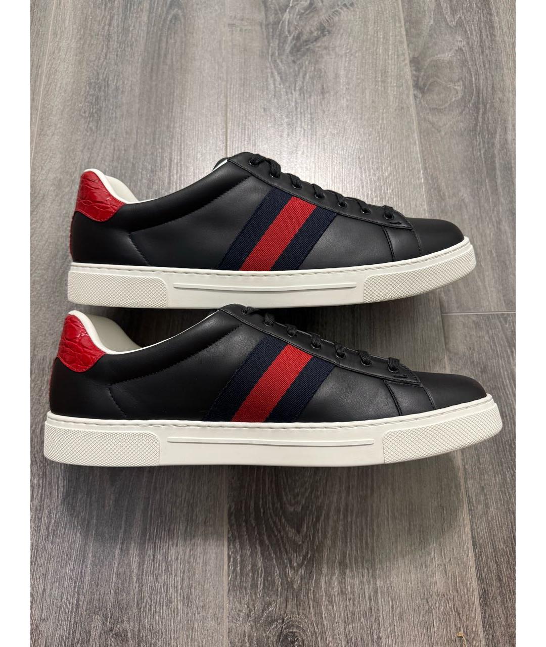 GUCCI Черные кожаные низкие кроссовки / кеды, фото 5