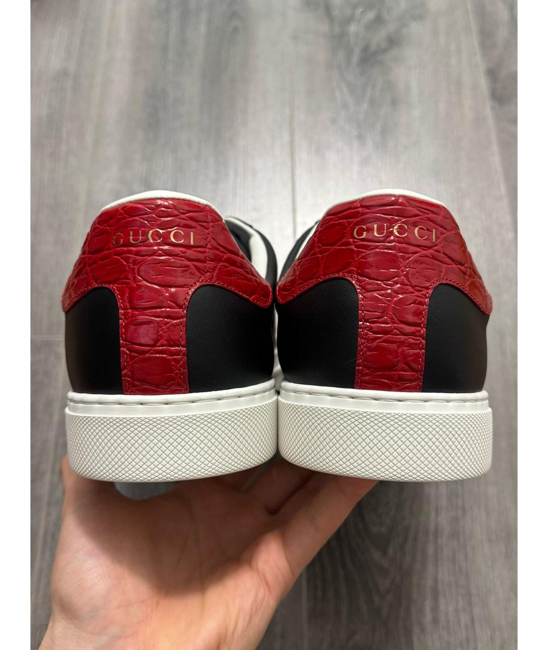 GUCCI Черные кожаные низкие кроссовки / кеды, фото 4