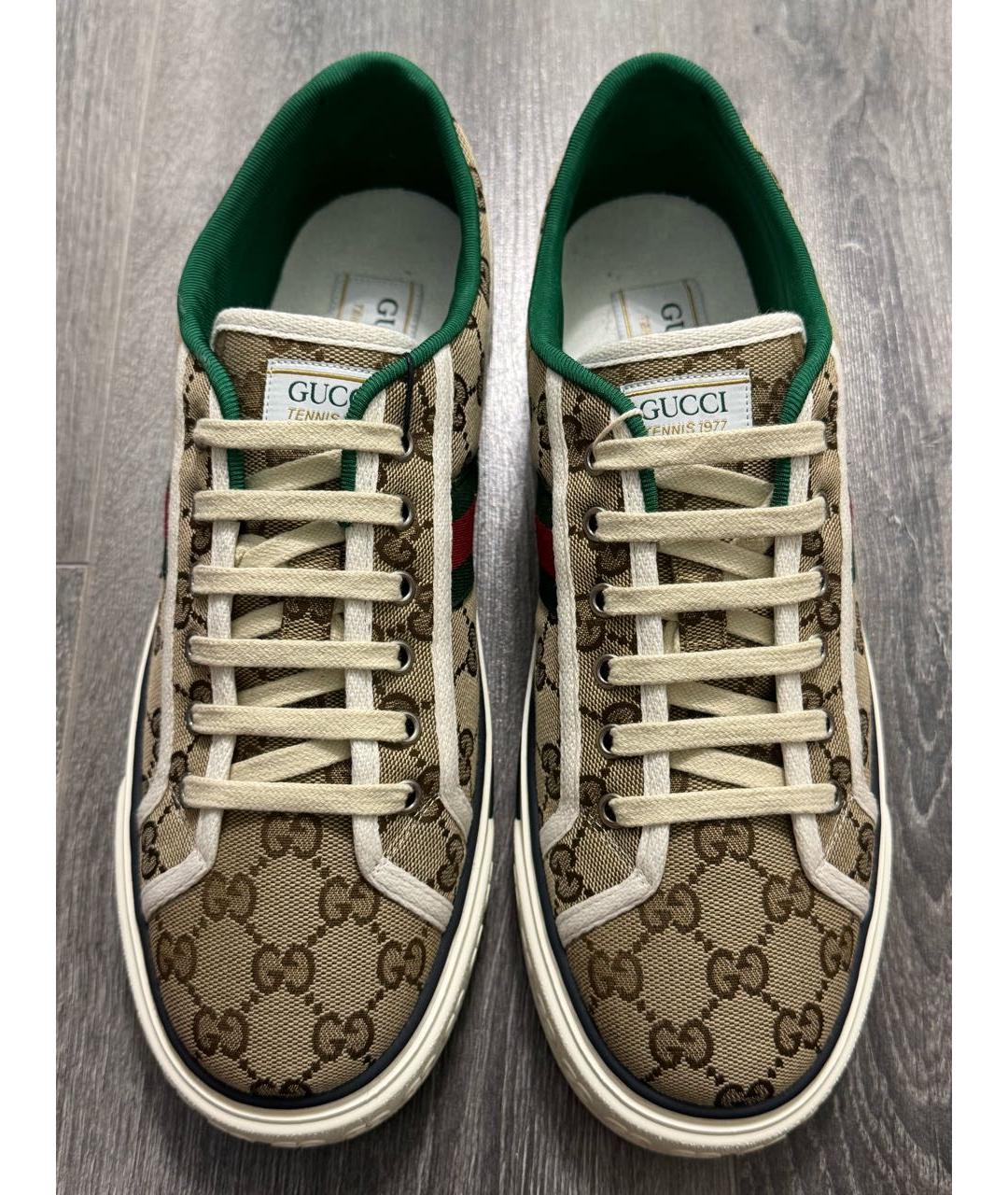 GUCCI Бежевые текстильные низкие кроссовки / кеды, фото 7