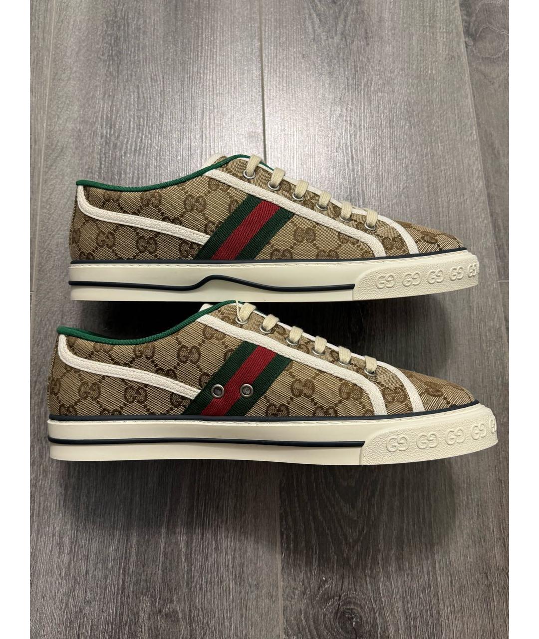 GUCCI Бежевые текстильные низкие кроссовки / кеды, фото 5