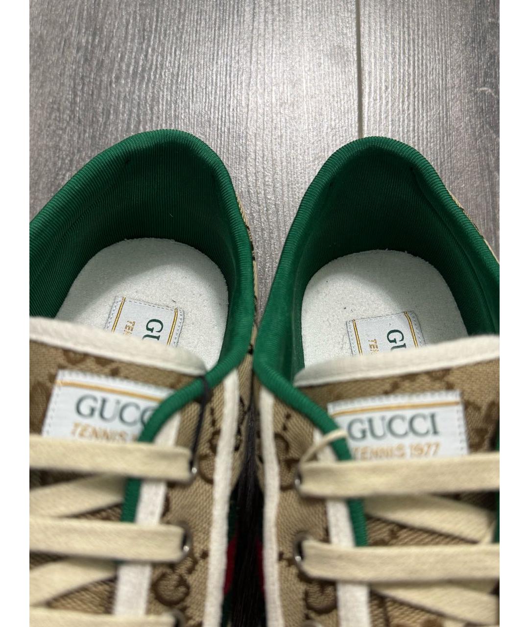 GUCCI Бежевые текстильные низкие кроссовки / кеды, фото 6