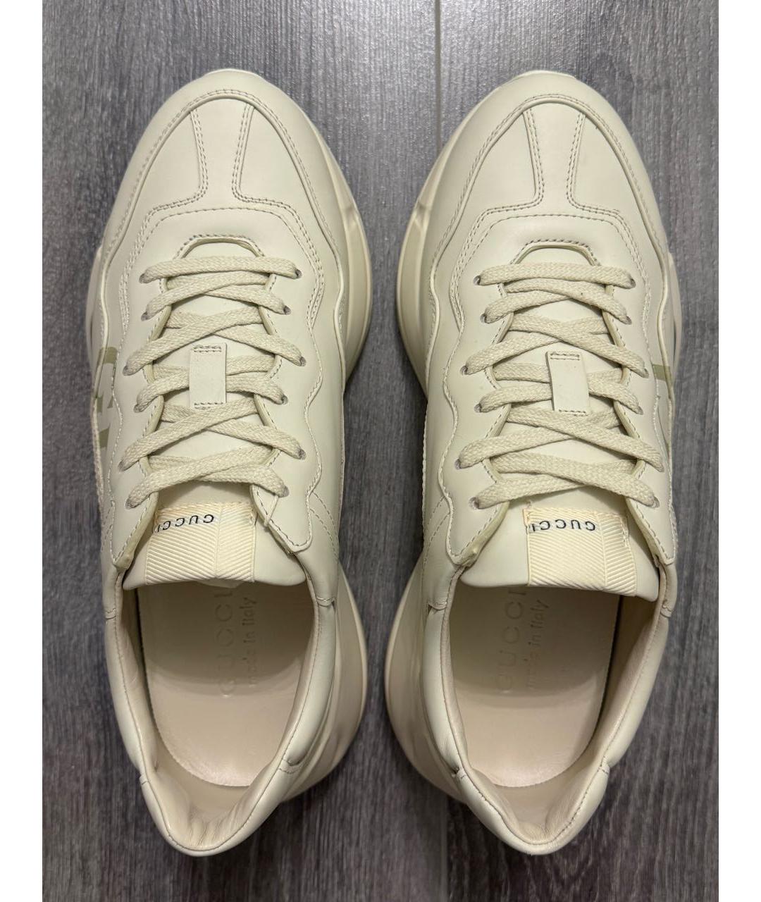 GUCCI Бежевые кожаные высокие кроссовки / кеды, фото 3