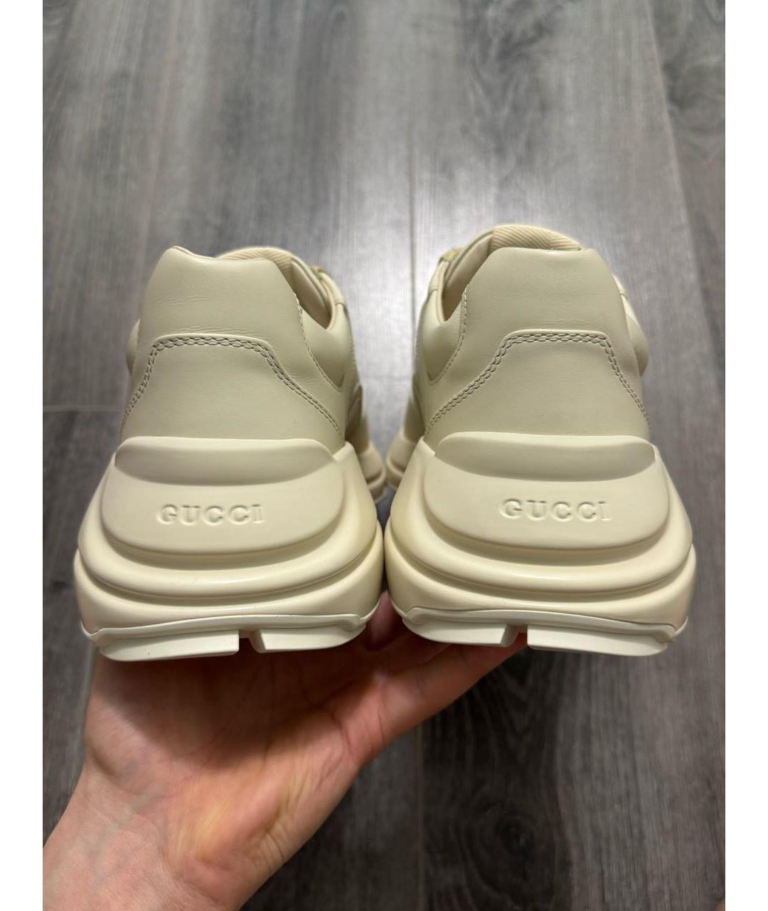 GUCCI Бежевые кожаные высокие кроссовки / кеды, фото 4