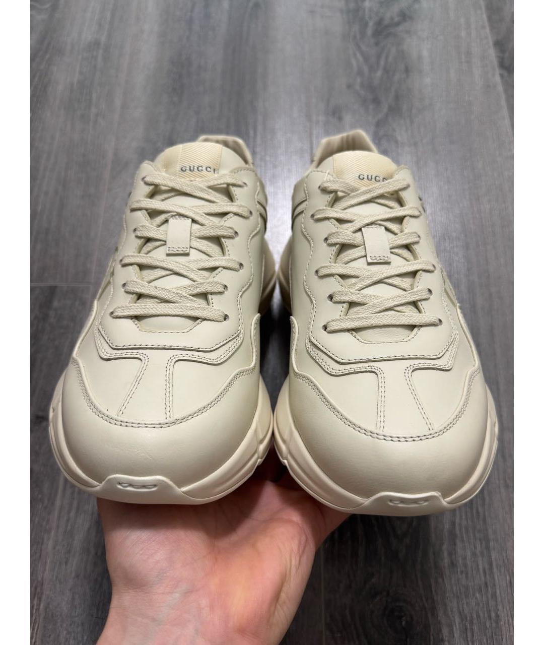 GUCCI Бежевые кожаные высокие кроссовки / кеды, фото 2