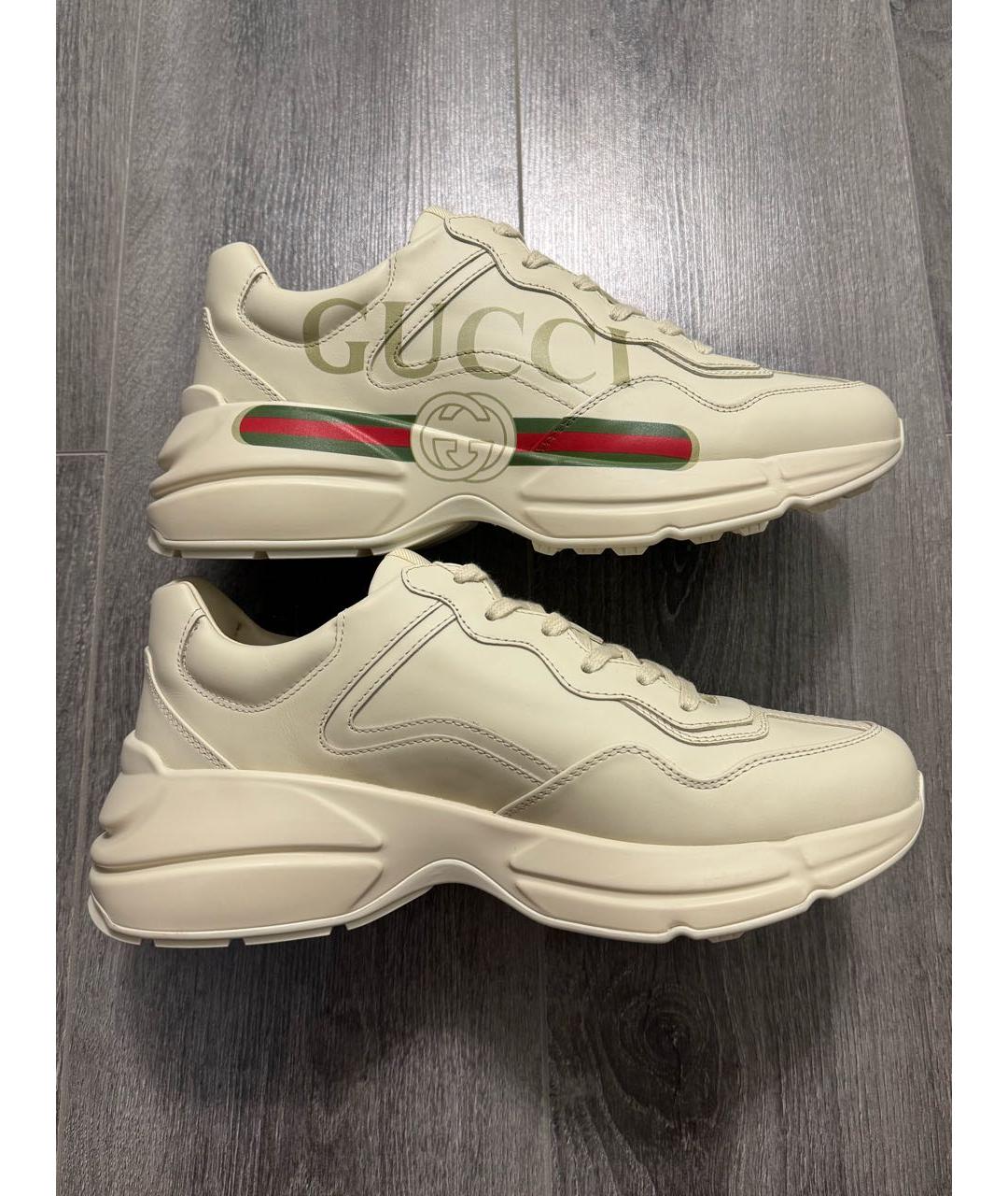 GUCCI Бежевые кожаные высокие кроссовки / кеды, фото 5