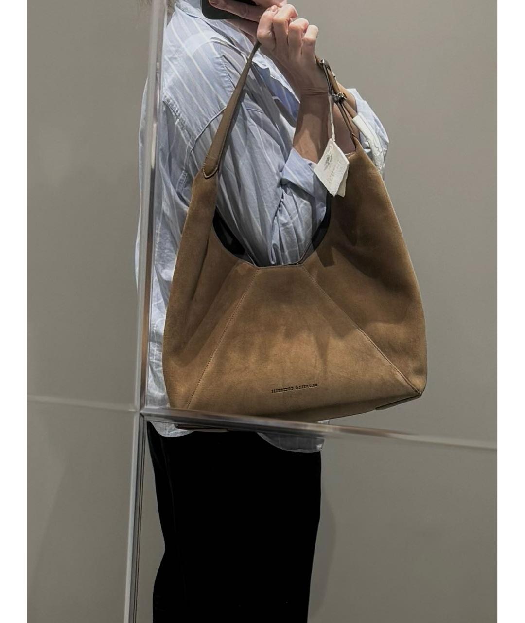 BRUNELLO CUCINELLI Коричневая замшевая сумка тоут, фото 6