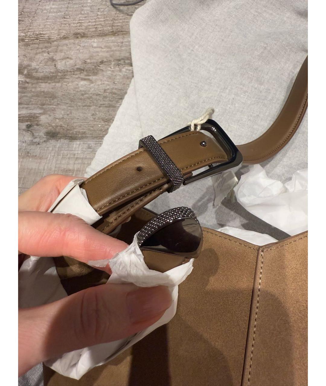 BRUNELLO CUCINELLI Коричневая замшевая сумка тоут, фото 7