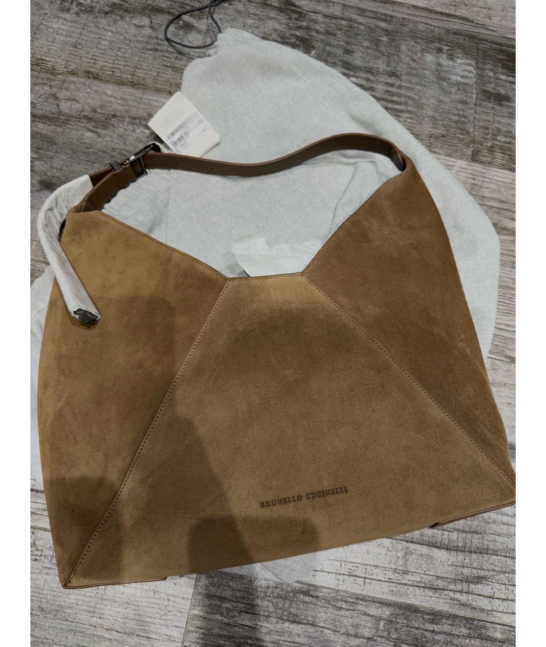 BRUNELLO CUCINELLI Коричневая замшевая сумка тоут, фото 2