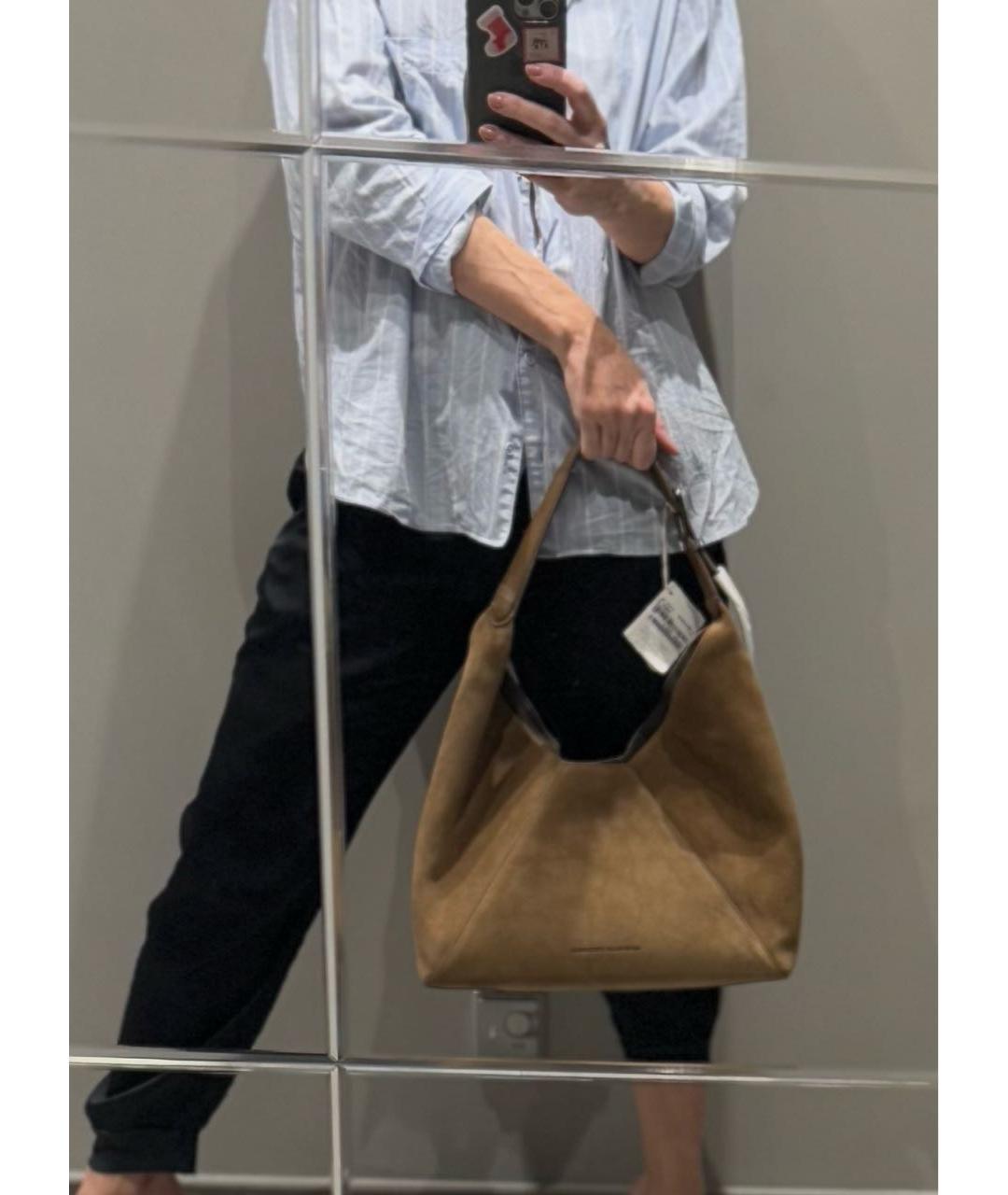 BRUNELLO CUCINELLI Коричневая замшевая сумка тоут, фото 5