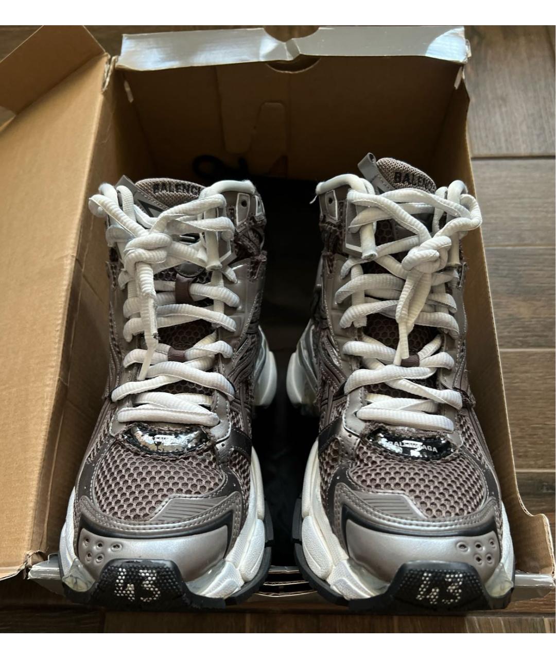 BALENCIAGA Коричневые текстильные высокие кроссовки / кеды, фото 6