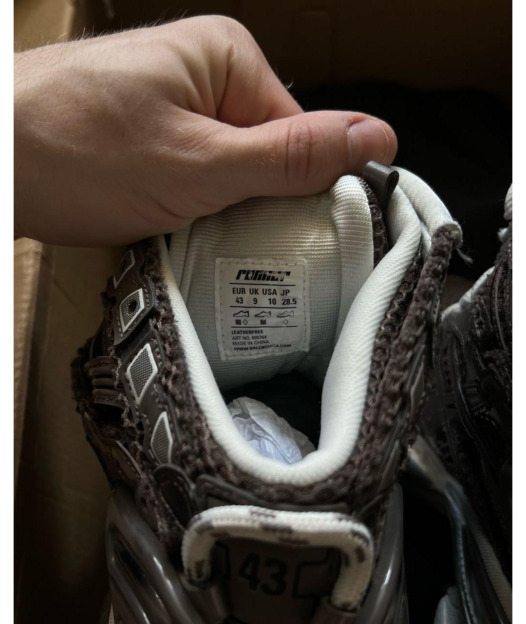 BALENCIAGA Коричневые текстильные высокие кроссовки / кеды, фото 7