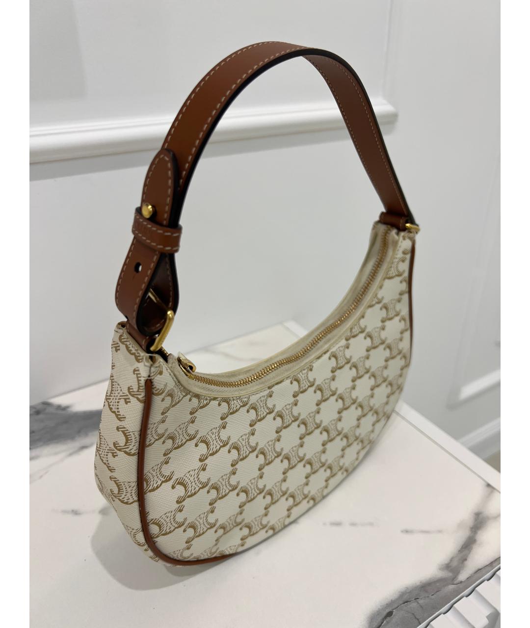 CELINE Бежевая кожаная сумка с короткими ручками, фото 2