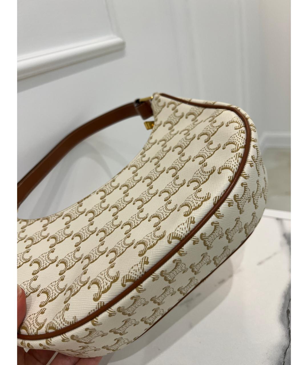 CELINE Бежевая кожаная сумка с короткими ручками, фото 7