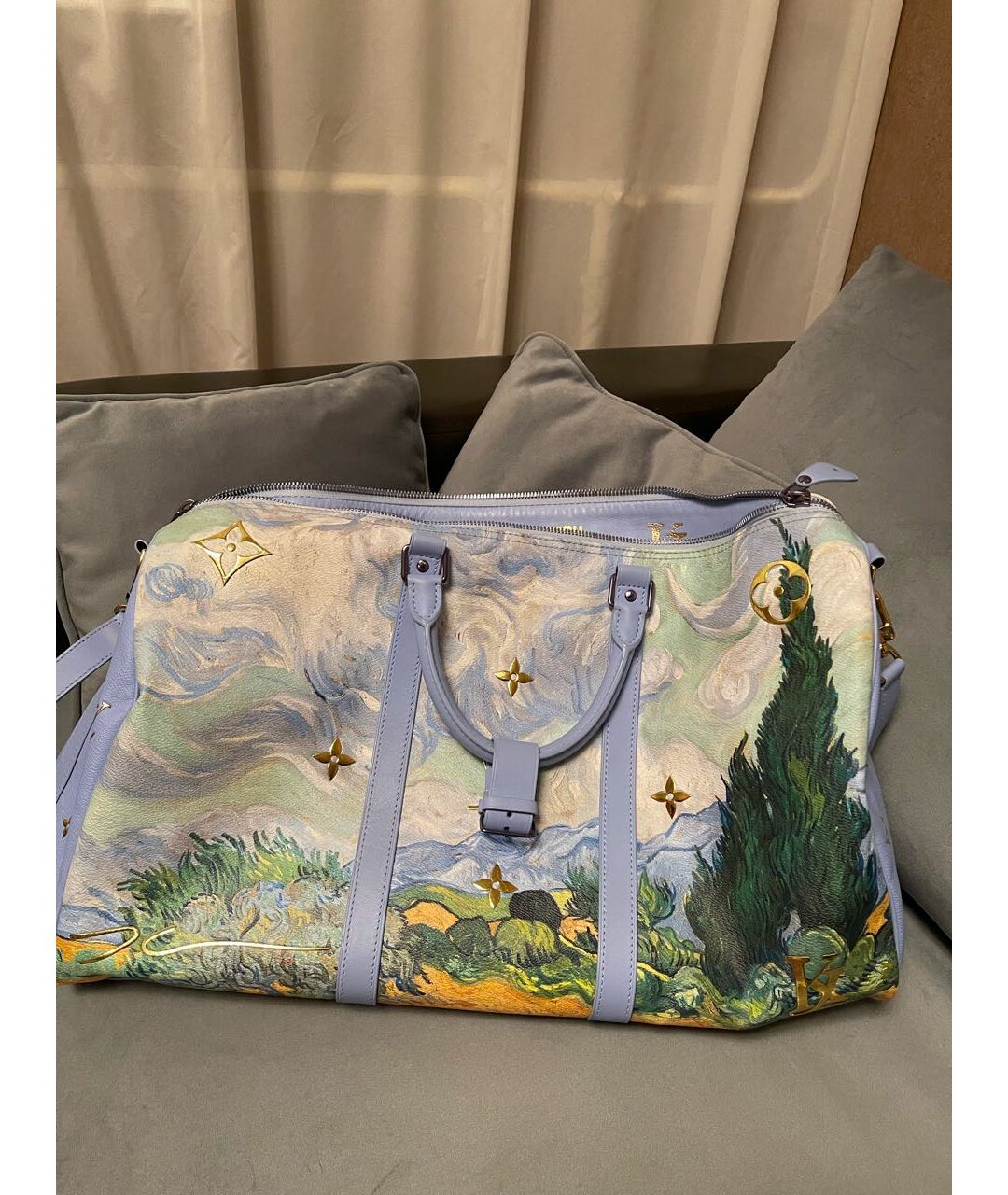 LOUIS VUITTON PRE-OWNED Голубая кожаная дорожная/спортивная сумка, фото 2