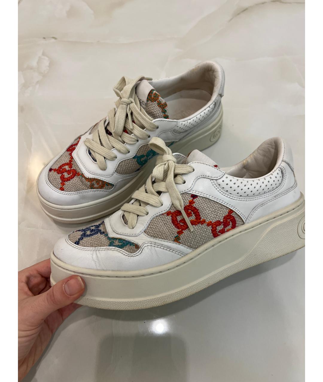 GUCCI Бежевые кожаные кроссовки, фото 6