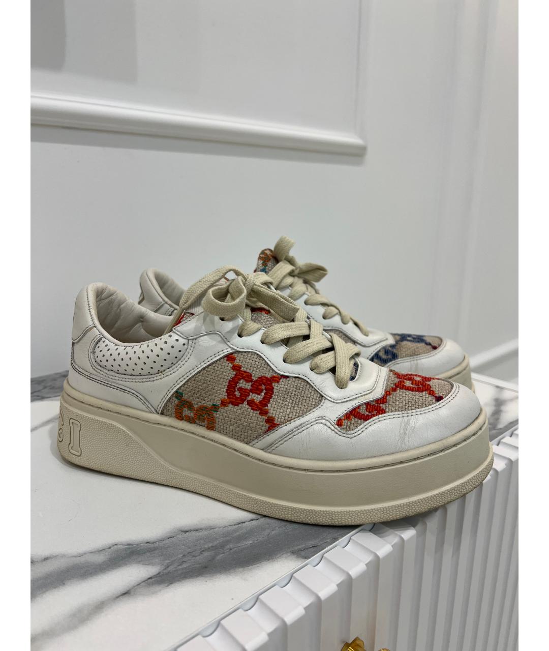 GUCCI Бежевые кожаные кроссовки, фото 7