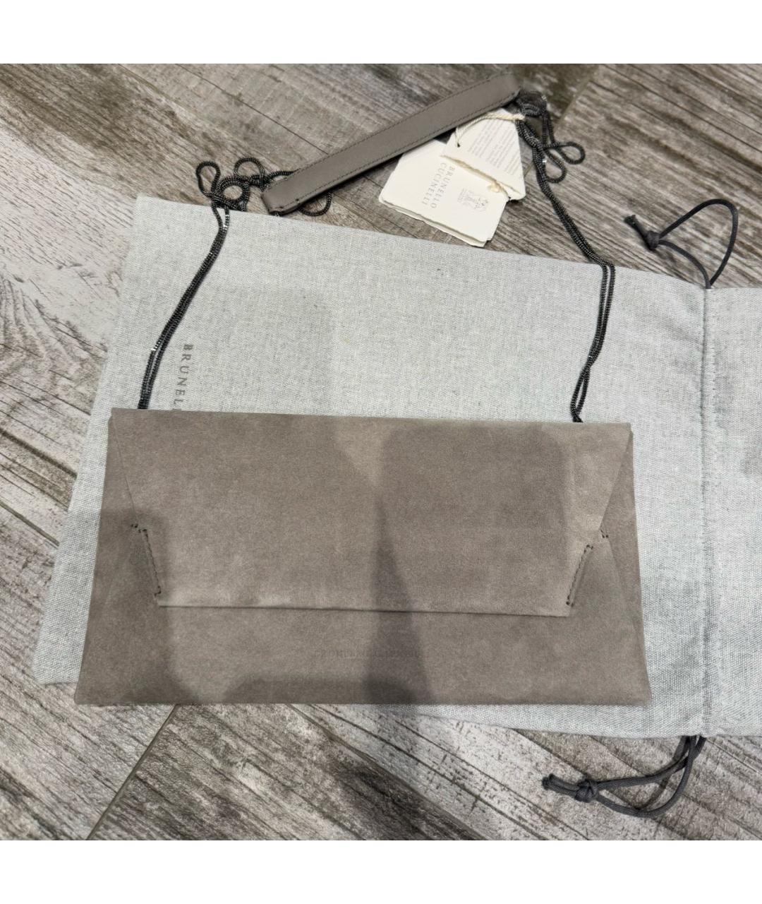 BRUNELLO CUCINELLI Серая замшевая сумка через плечо, фото 6