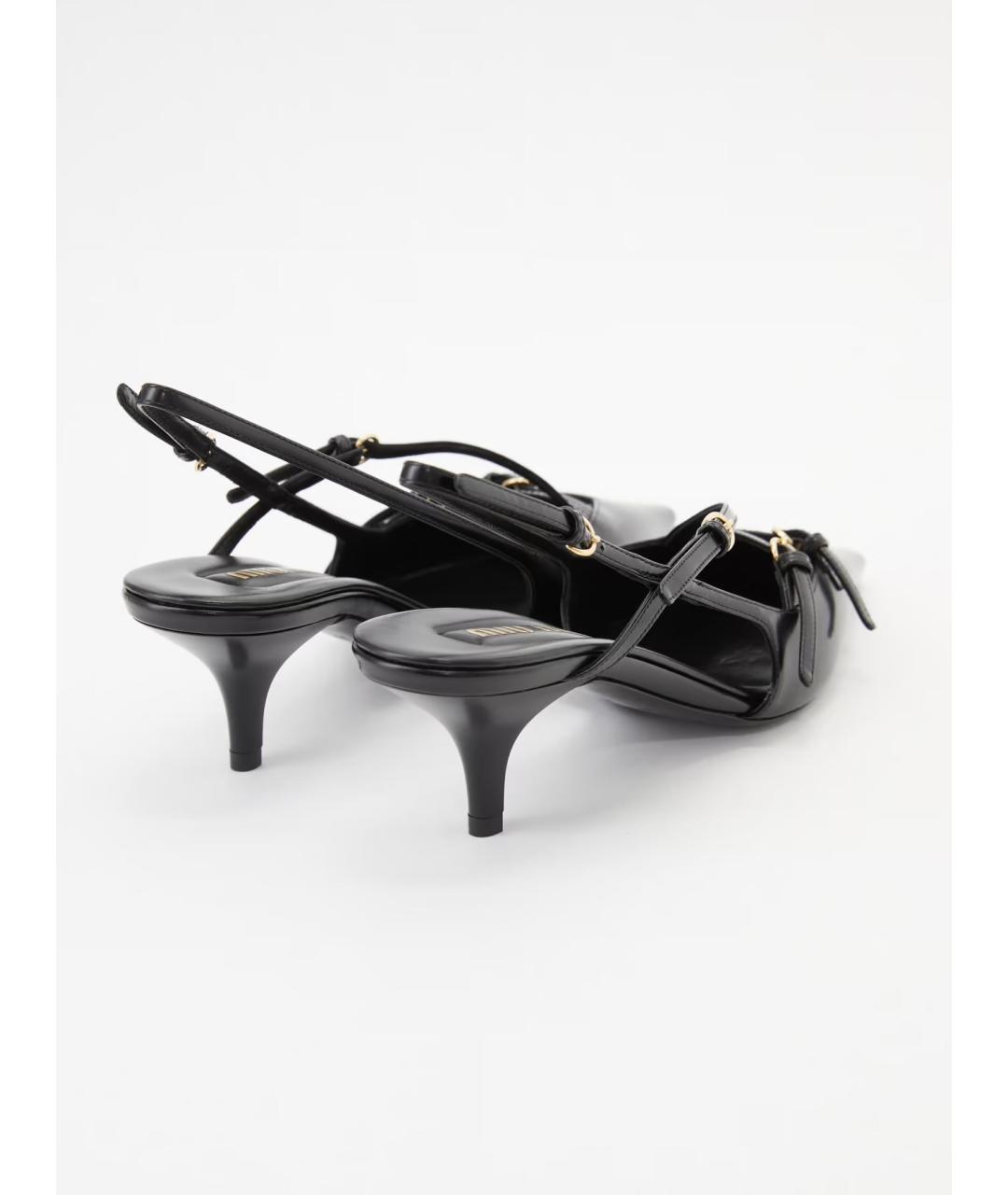 MIU MIU Черные кожаные лодочки на низком каблуке, фото 5