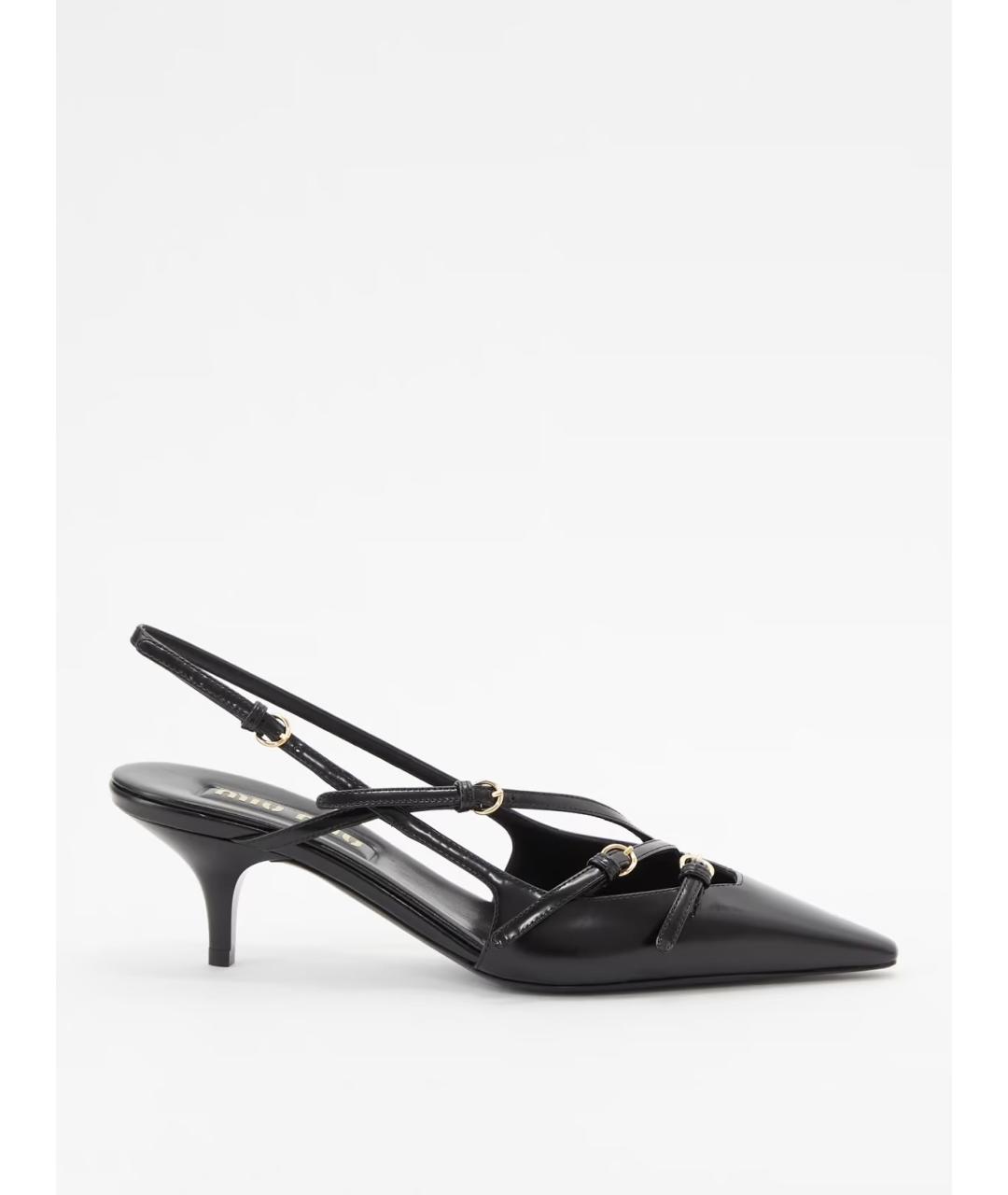 MIU MIU Черные кожаные лодочки на низком каблуке, фото 6