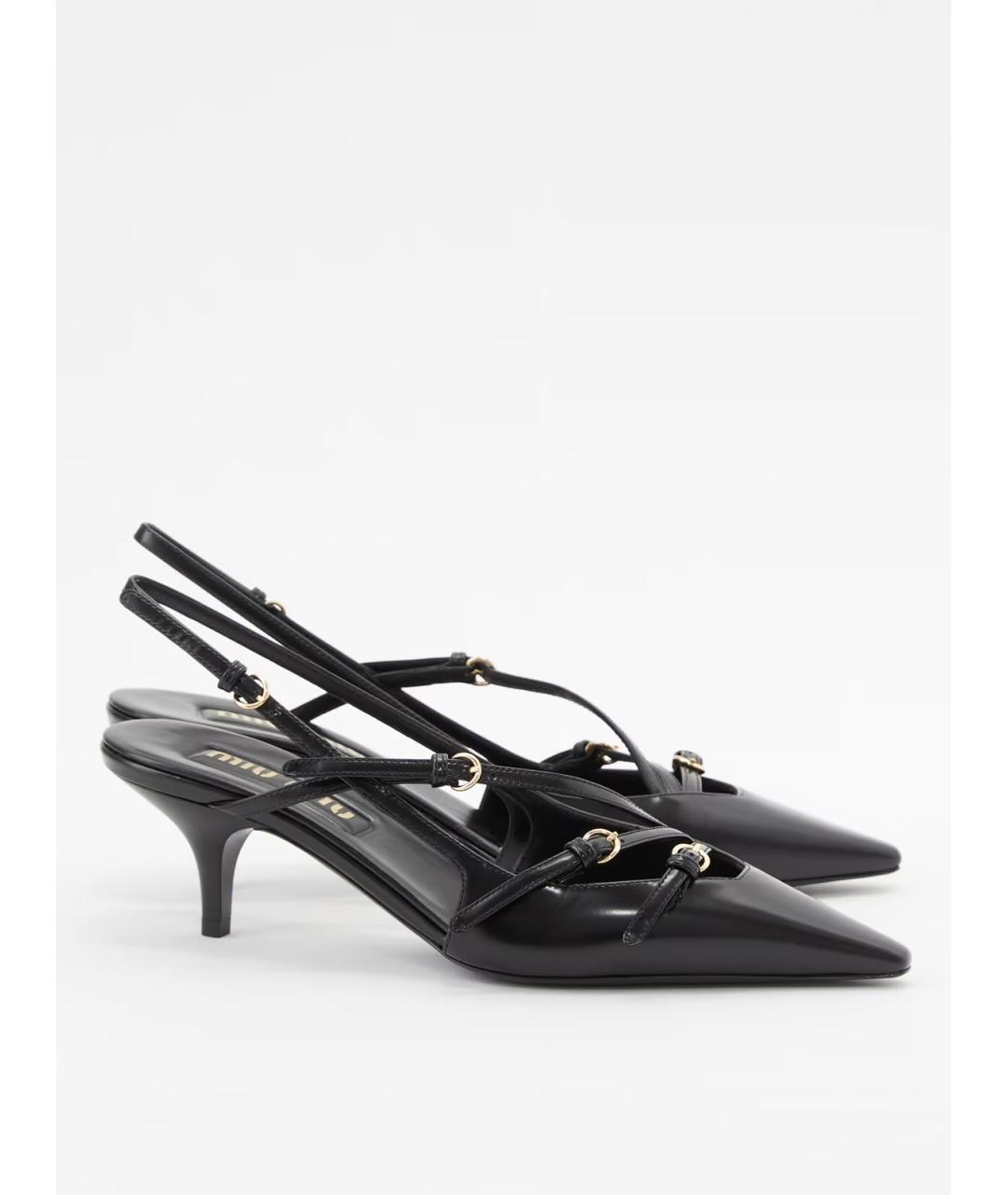 MIU MIU Черные кожаные лодочки на низком каблуке, фото 2