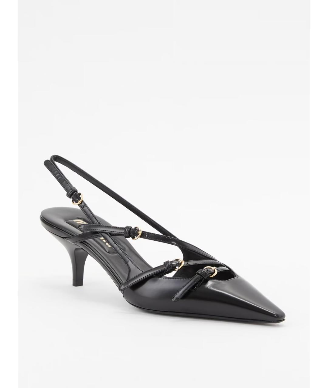 MIU MIU Черные кожаные лодочки на низком каблуке, фото 3