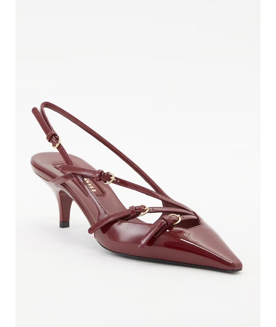 MIU MIU Бордовые лодочки на низком каблуке из лакированной кожи, фото 4