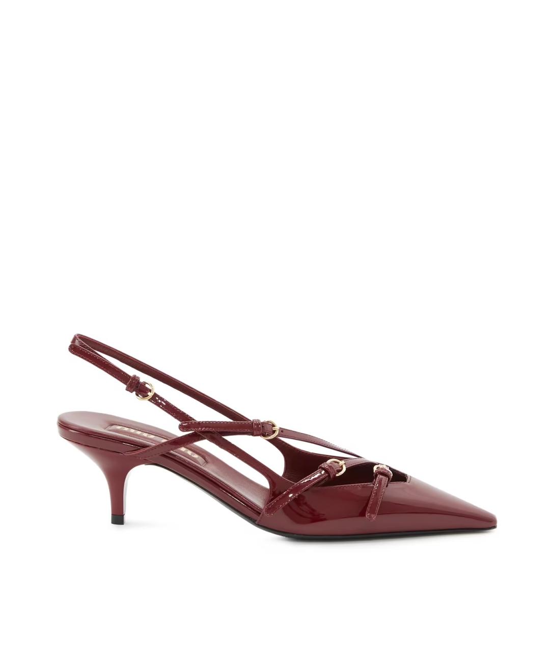 MIU MIU Бордовые лодочки на низком каблуке из лакированной кожи, фото 1