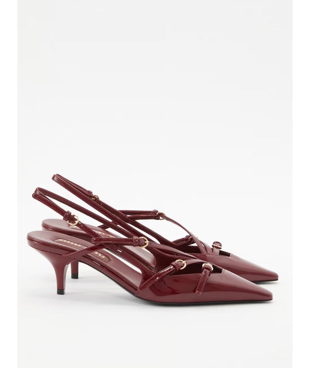 MIU MIU Бордовые лодочки на низком каблуке из лакированной кожи, фото 2