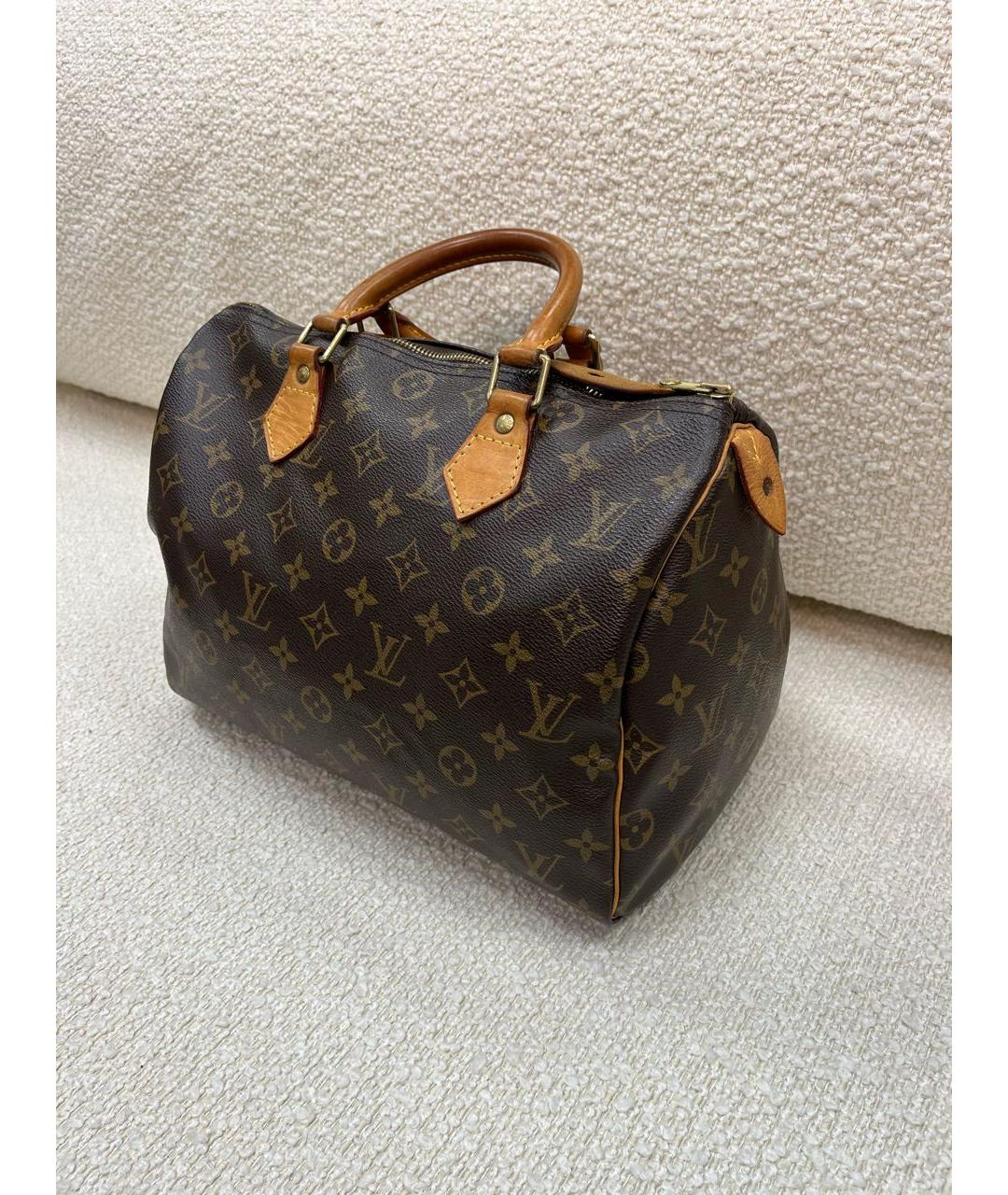LOUIS VUITTON Коричневая кожаная сумка с короткими ручками, фото 4