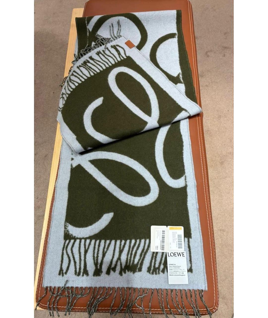 LOEWE Хаки шерстяной шарф, фото 2