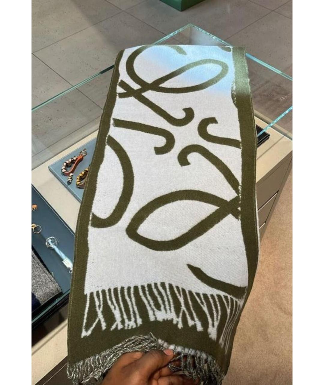 LOEWE Хаки шерстяной шарф, фото 4