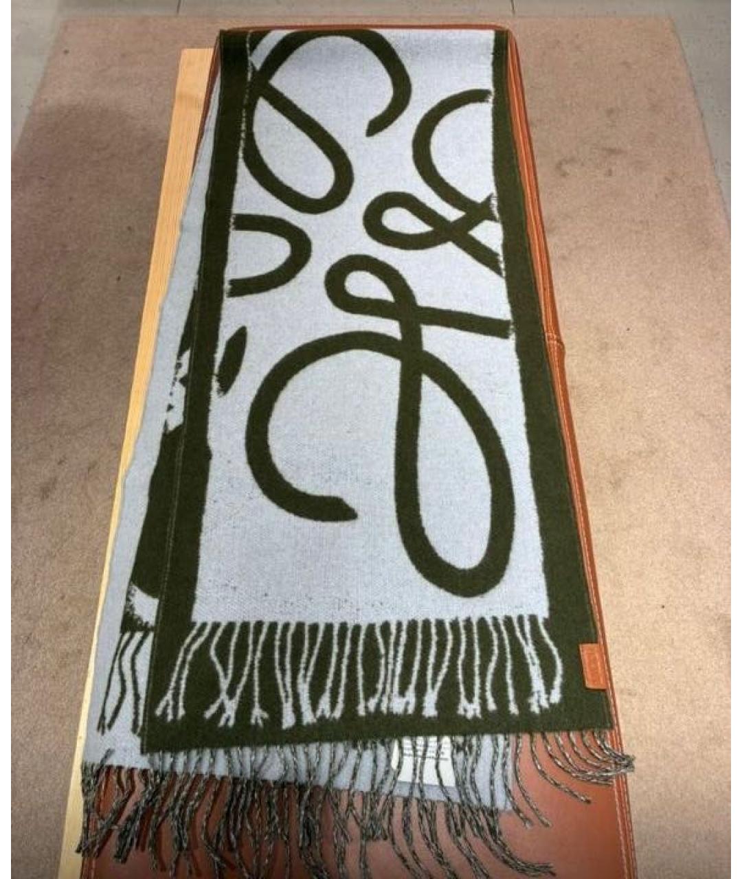 LOEWE Хаки шерстяной шарф, фото 6