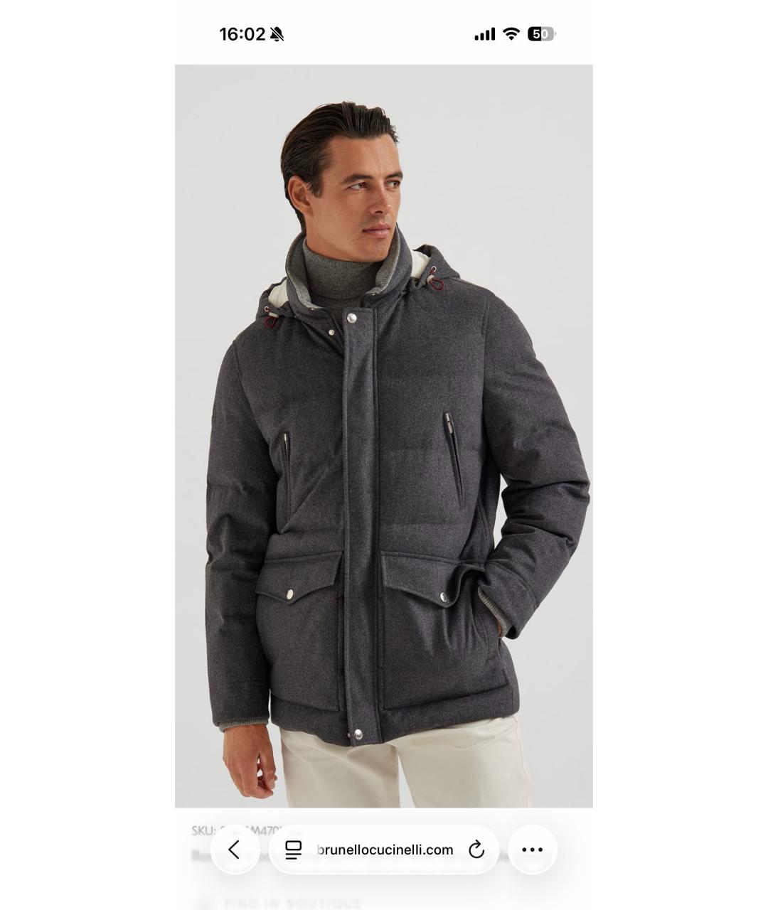 BRUNELLO CUCINELLI Серый кашемировый пуховик, фото 5