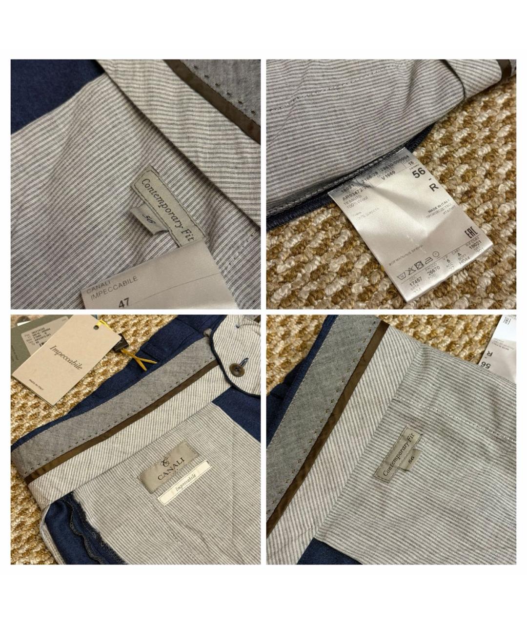 CANALI Синие шерстяные повседневные брюки, фото 8