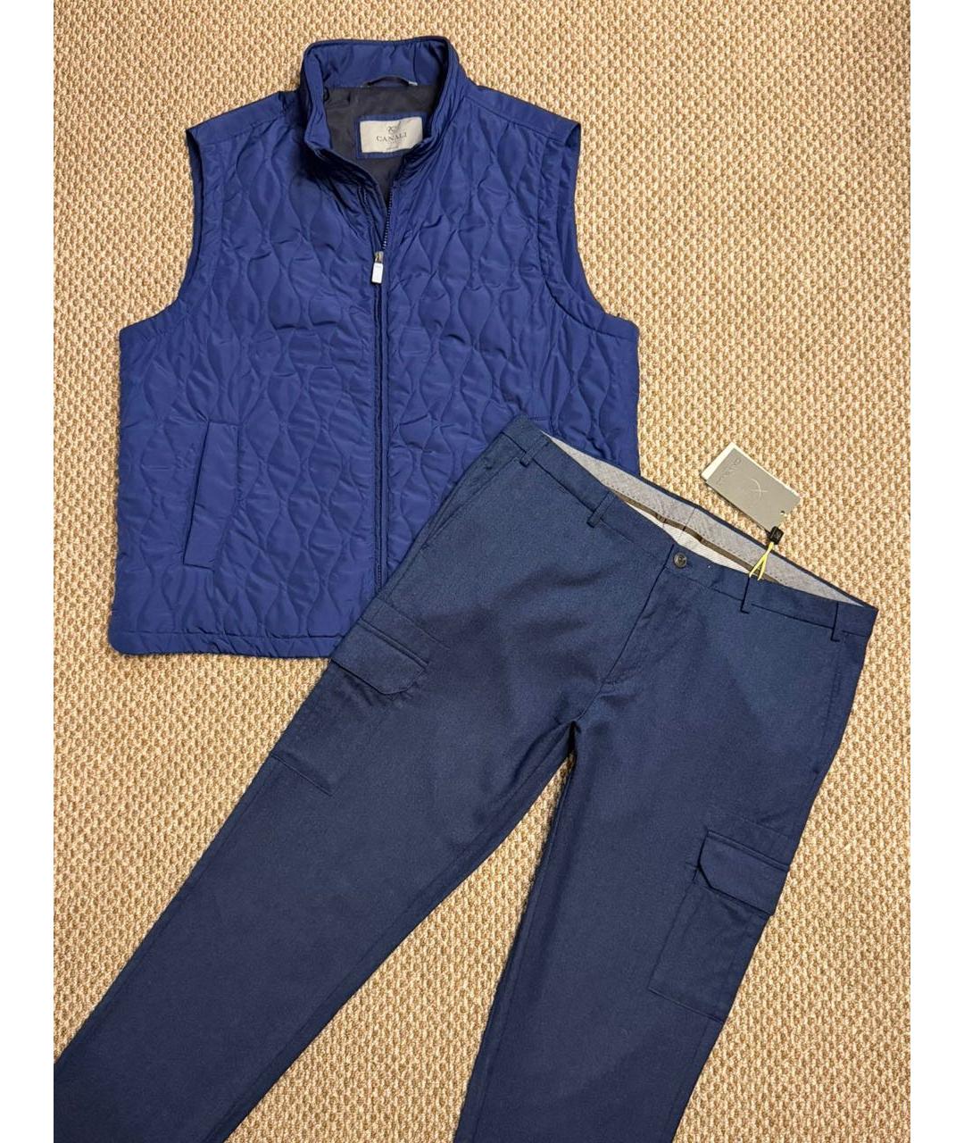 CANALI Синие шерстяные повседневные брюки, фото 5