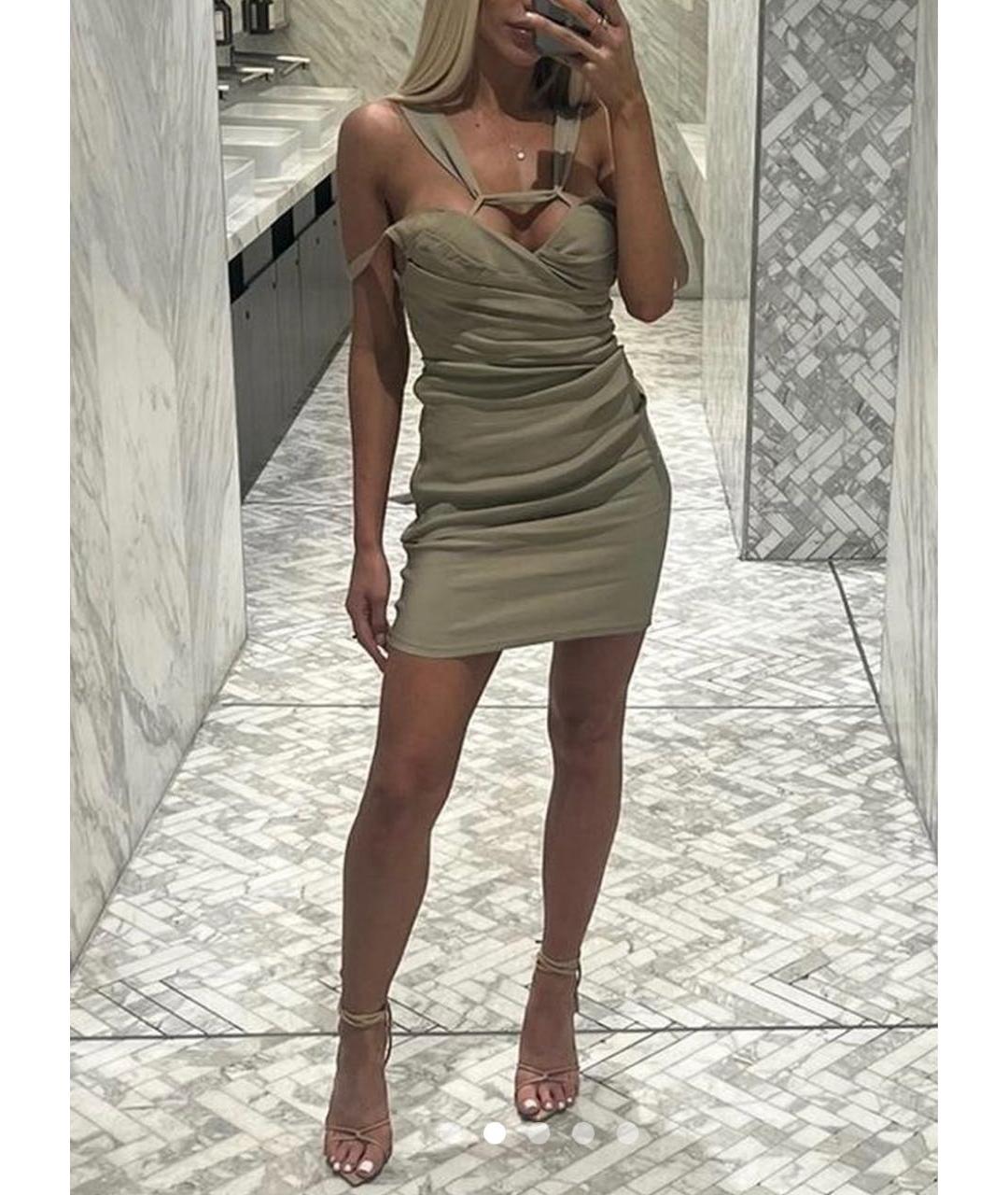 JACQUEMUS Хаки вискозное коктейльное платье, фото 8