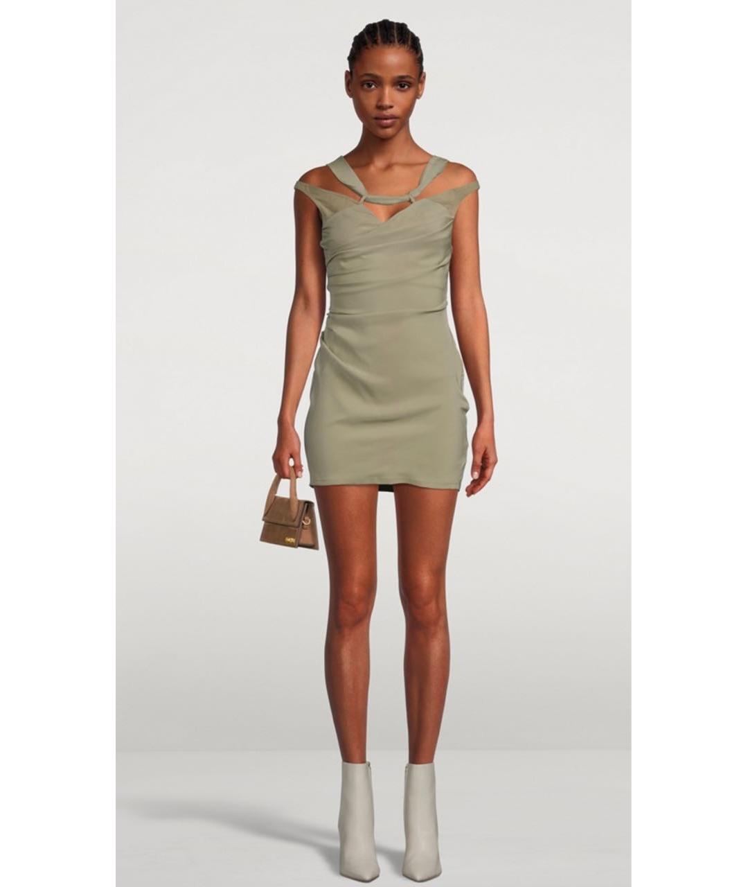 JACQUEMUS Хаки вискозное коктейльное платье, фото 5
