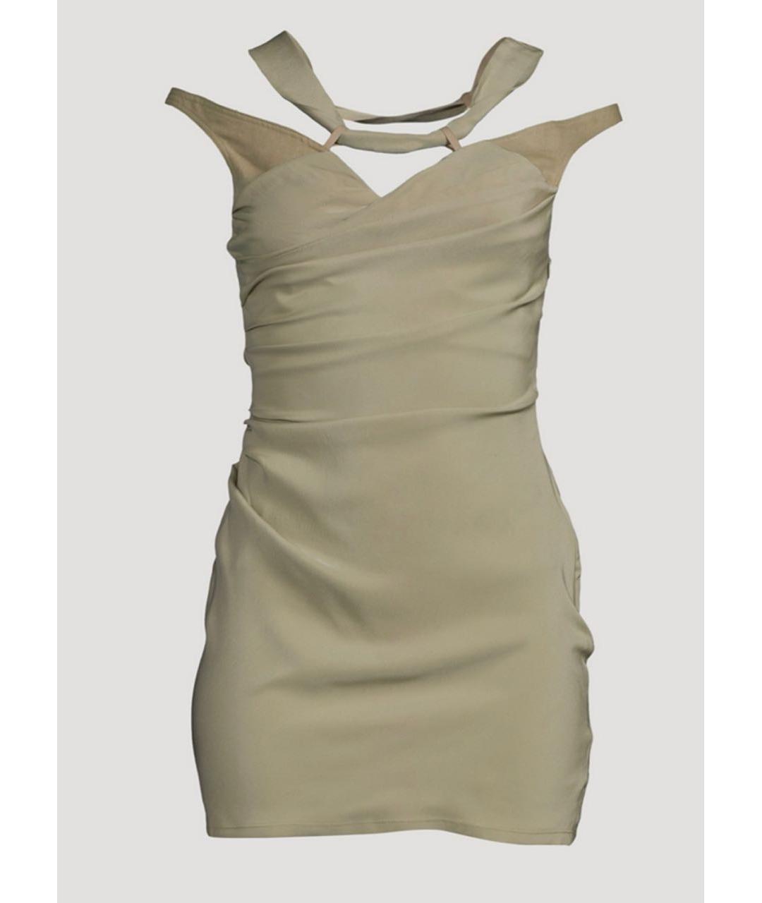 JACQUEMUS Хаки вискозное коктейльное платье, фото 9