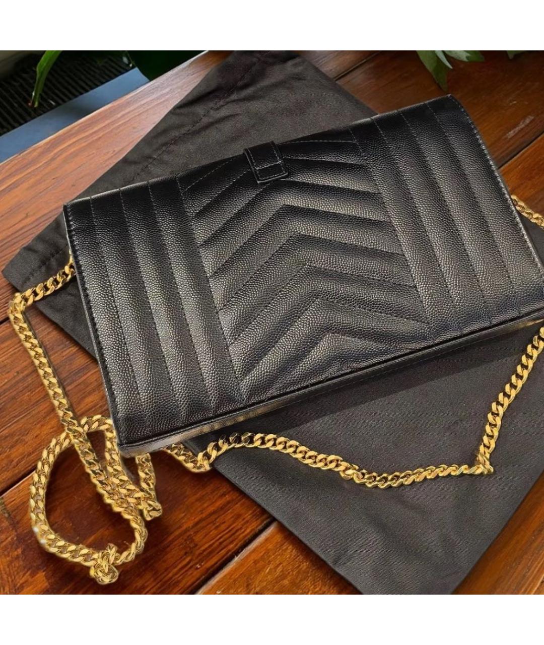 SAINT LAURENT Черная кожаная сумка через плечо, фото 3