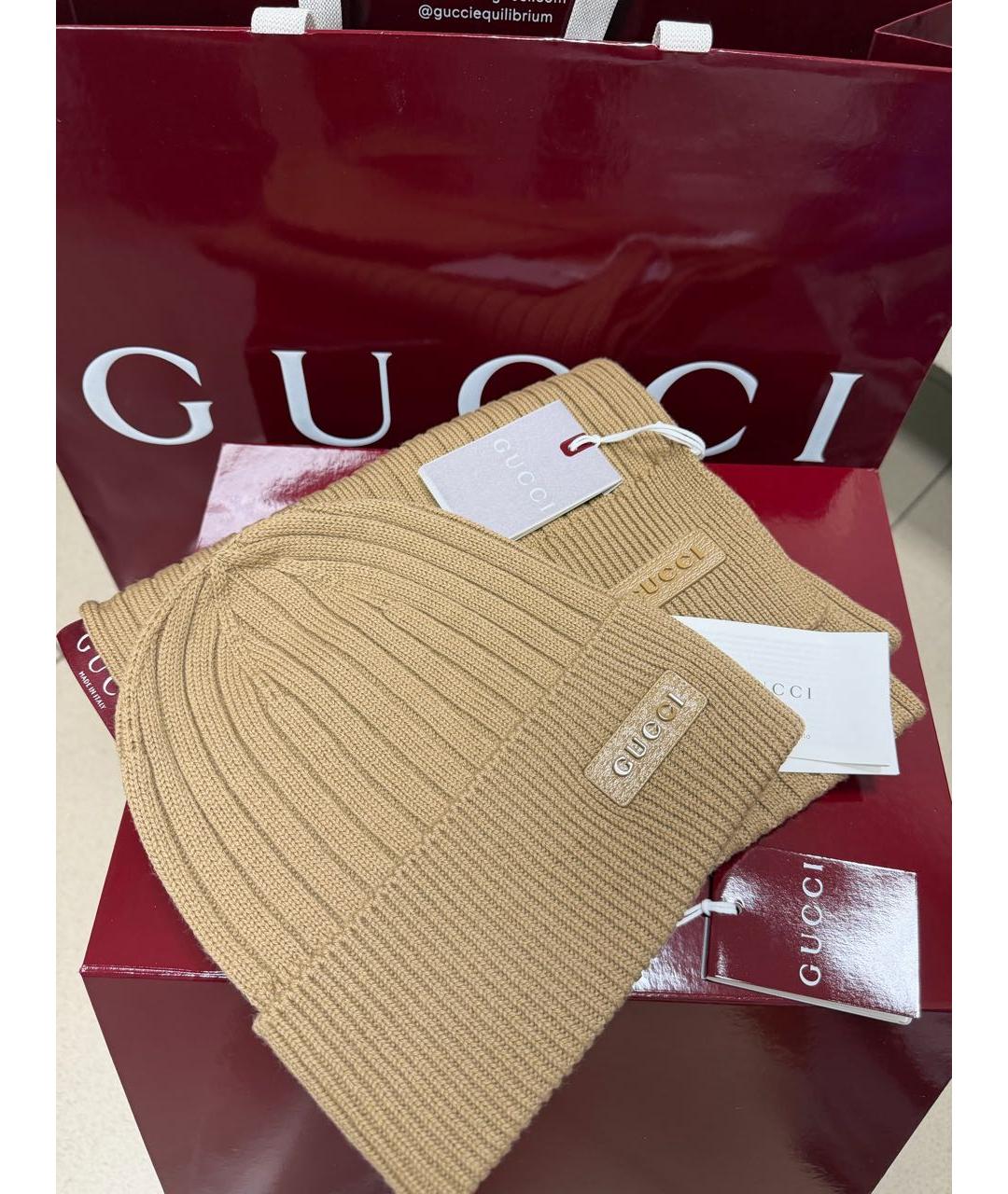 GUCCI Бежевая шерстяная шапка, фото 5