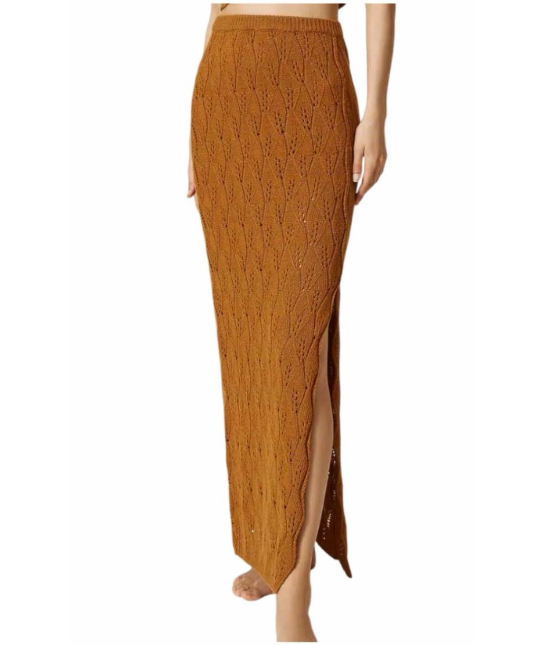 TWIN-SET Коричневая шерстяная юбка макси, фото 5