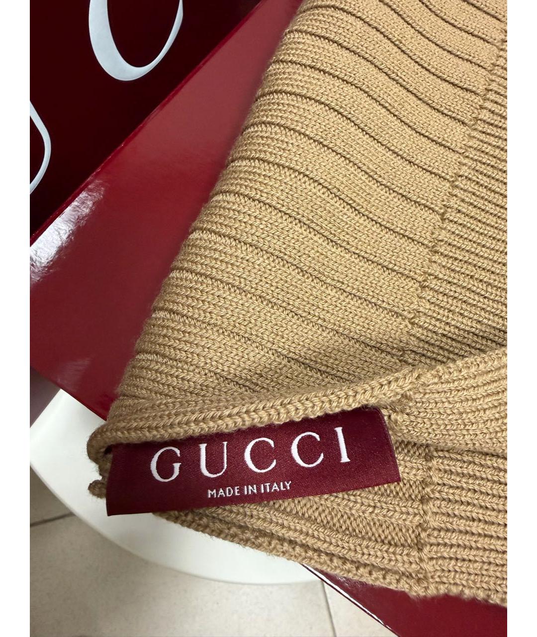 GUCCI Бежевый шерстяной шарф, фото 3