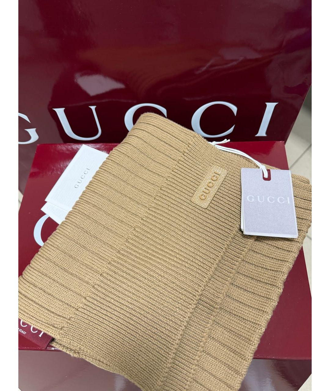 GUCCI Бежевый шерстяной шарф, фото 2