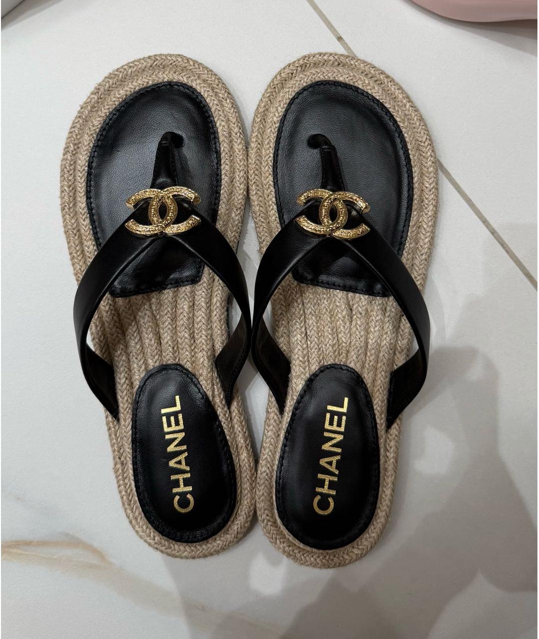 CHANEL Черные кожаные шлепанцы, фото 2