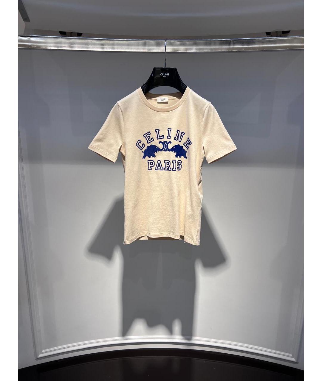 CELINE Бежевая хлопковая футболка, фото 2